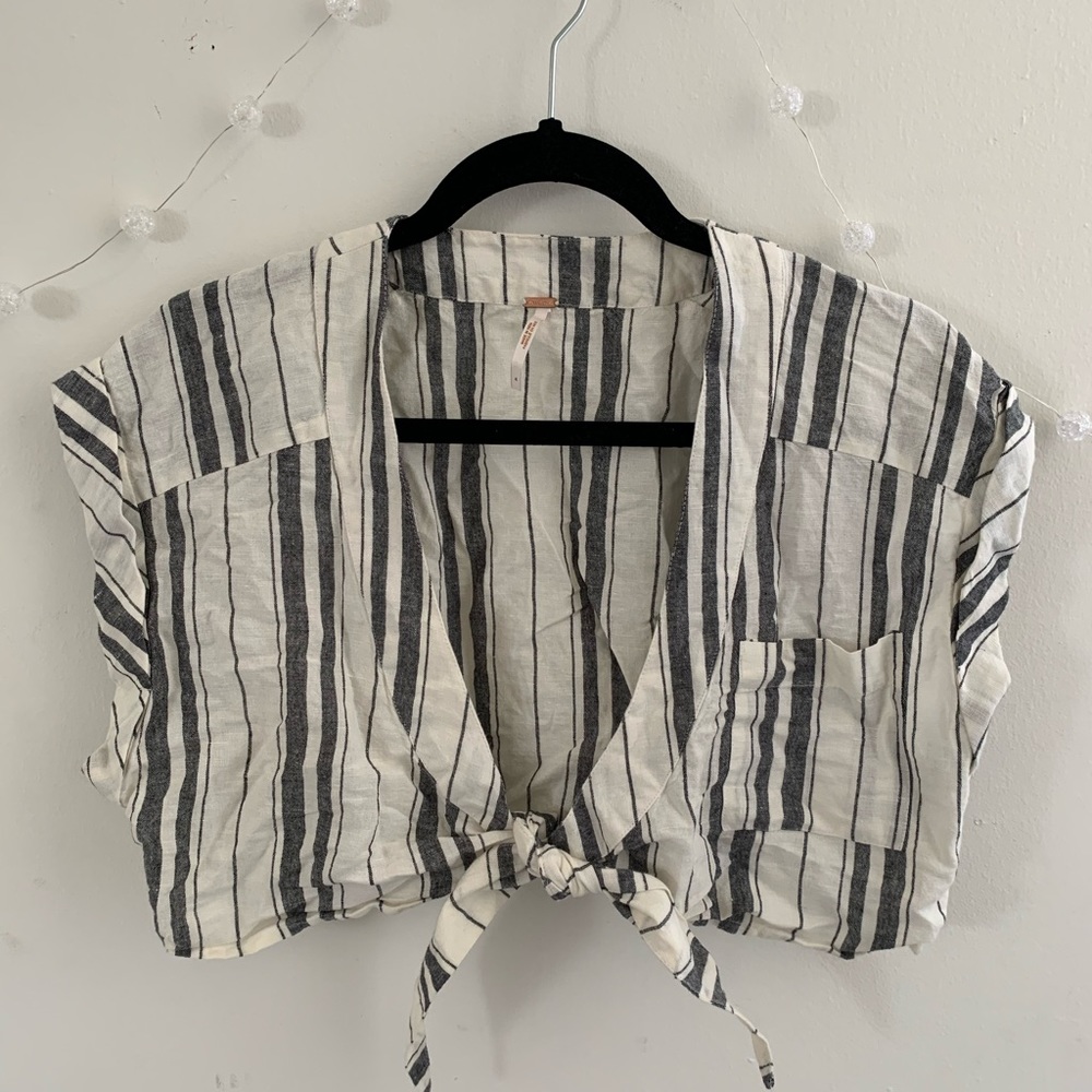 Free People Linen Tie Front Top